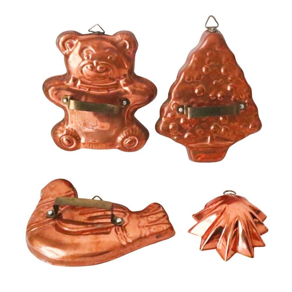 Vintage Large Copper Plated Cookie Cutters Dove Tree Bear  Portugal